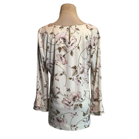 Karl Lagerfeld cream soft pink floral blouse size Medium - Picture 2 of 14